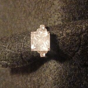 Silver Square Shaped Clear Stone Size 8